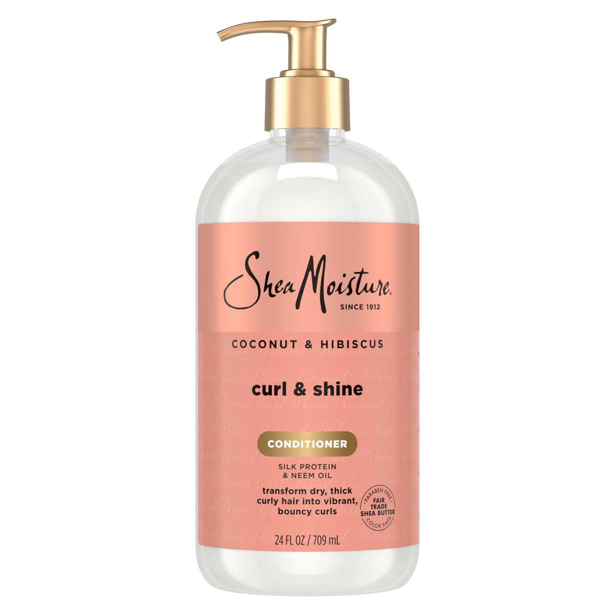 Shea Moisture envase frontal Coconut & Hibiscus mostrando etiqueta y tamaño 24 oz beneficio hidratación