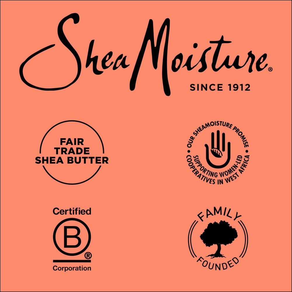 Shea Moisture rizos definidos antes y después ilustrando mayor brillo y elasticidad