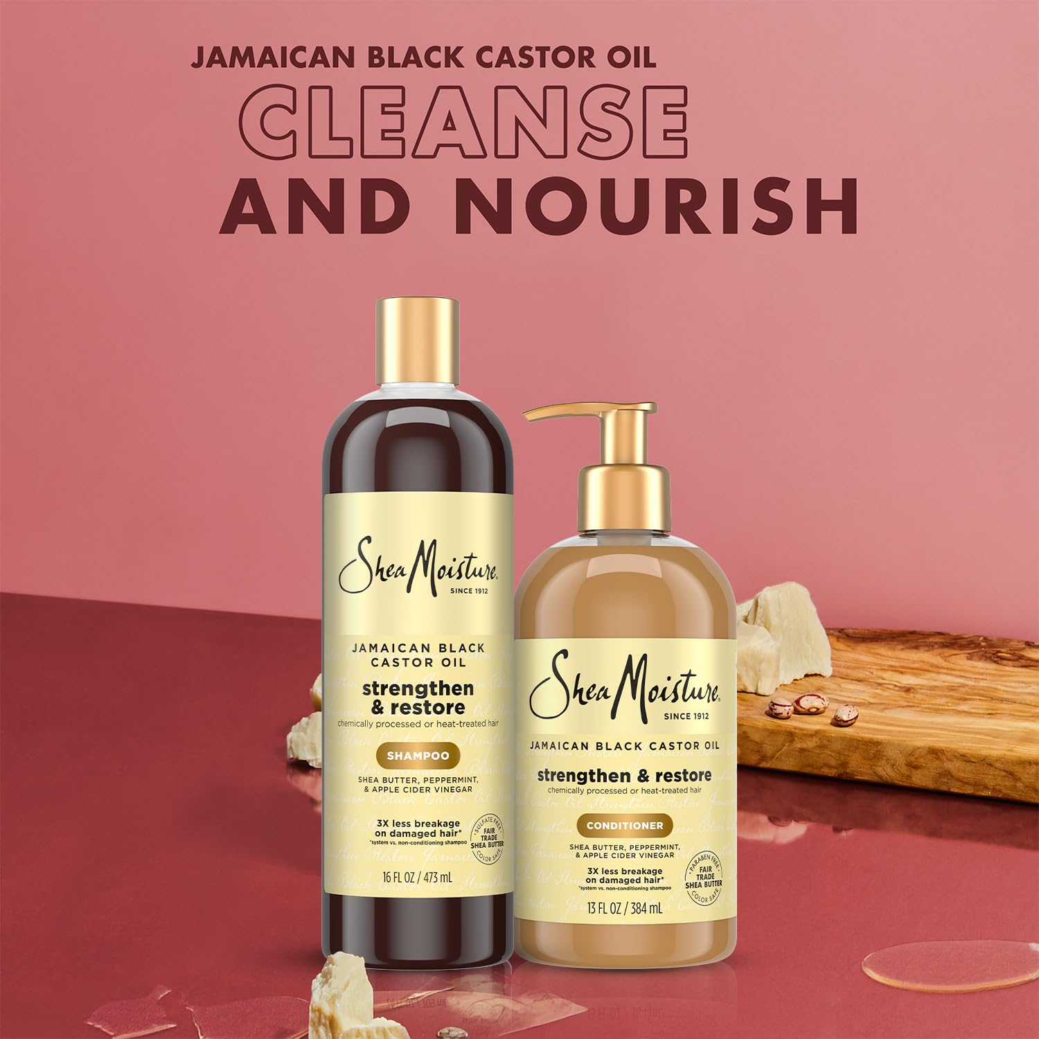 Shea Moisture etiqueta con ingredientes y beneficios visibles