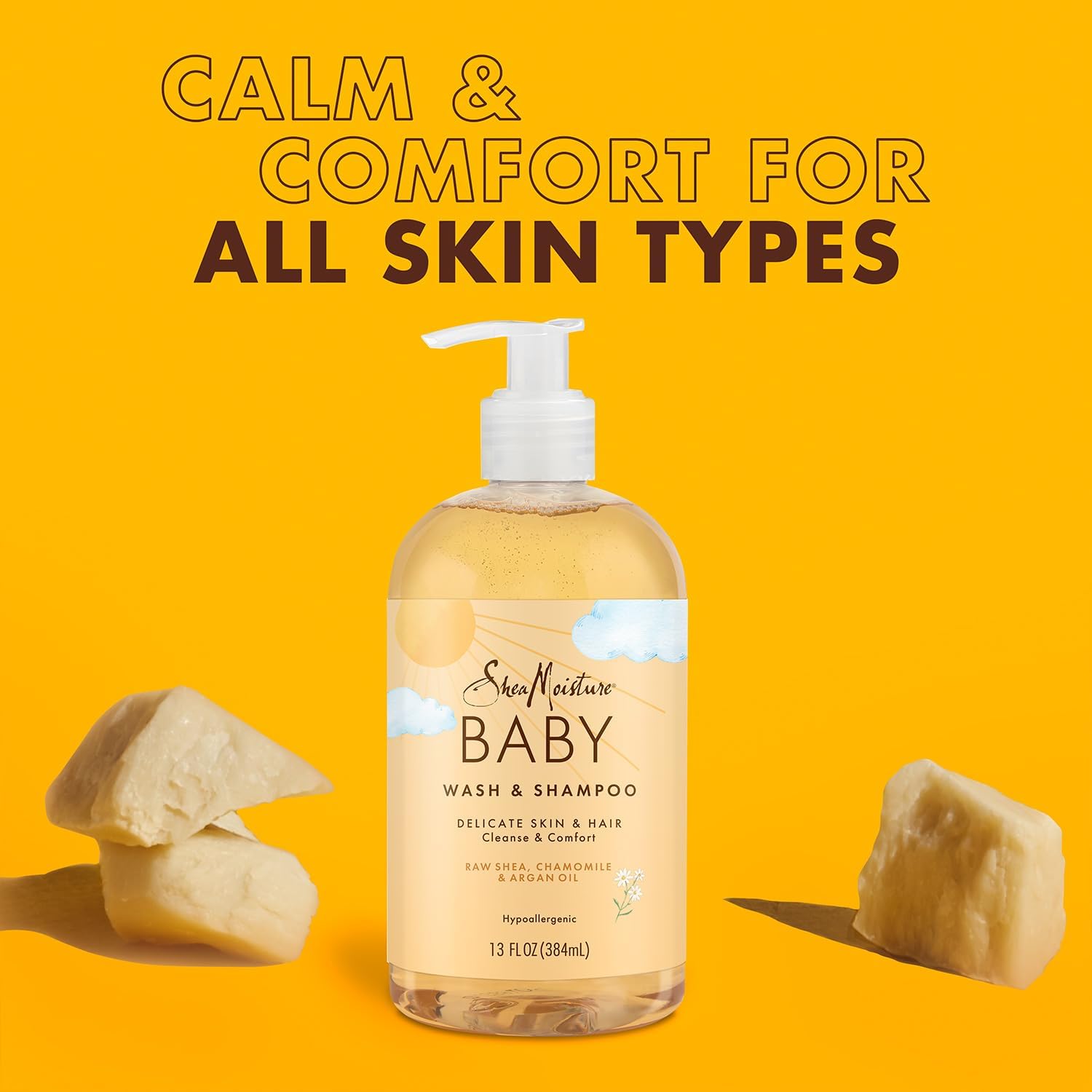 SheaMoisture envases de 13 oz junto a una regla para escala