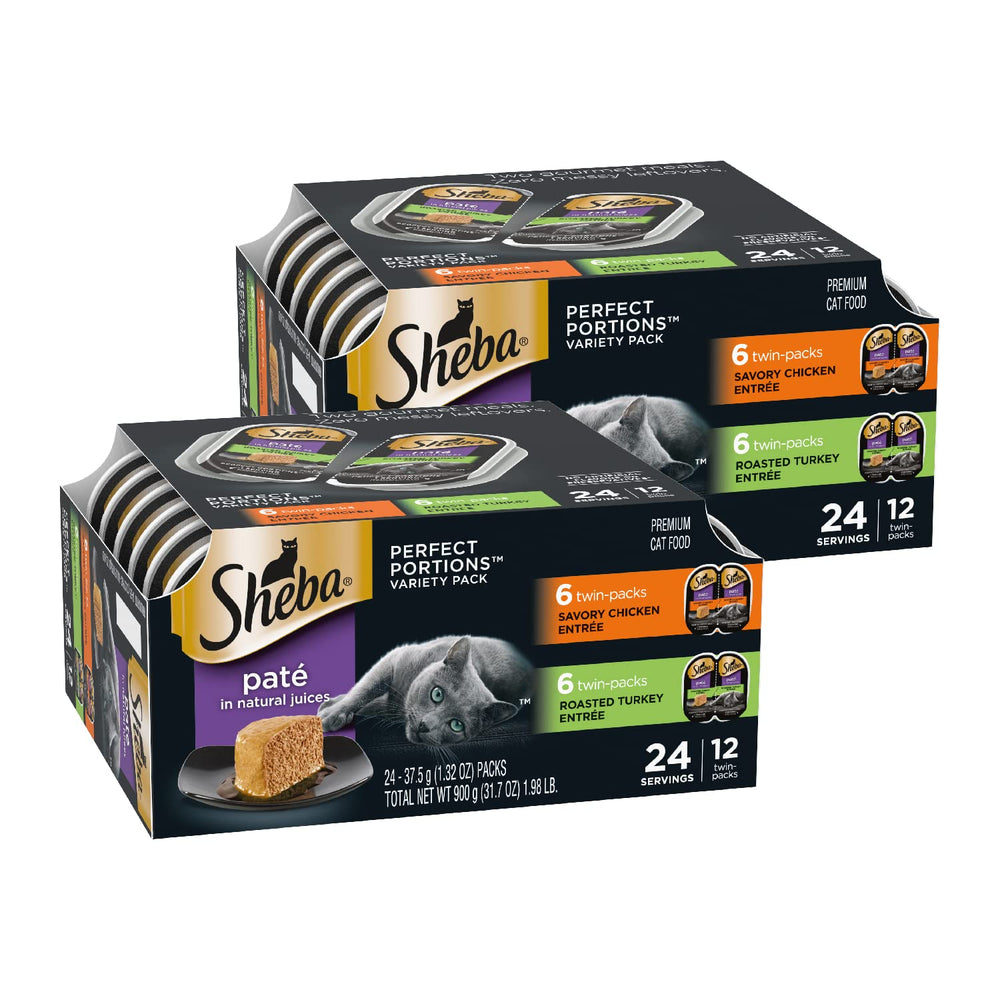 Sheba empaque frontal mostrando porciones dobles y beneficio conveniencia