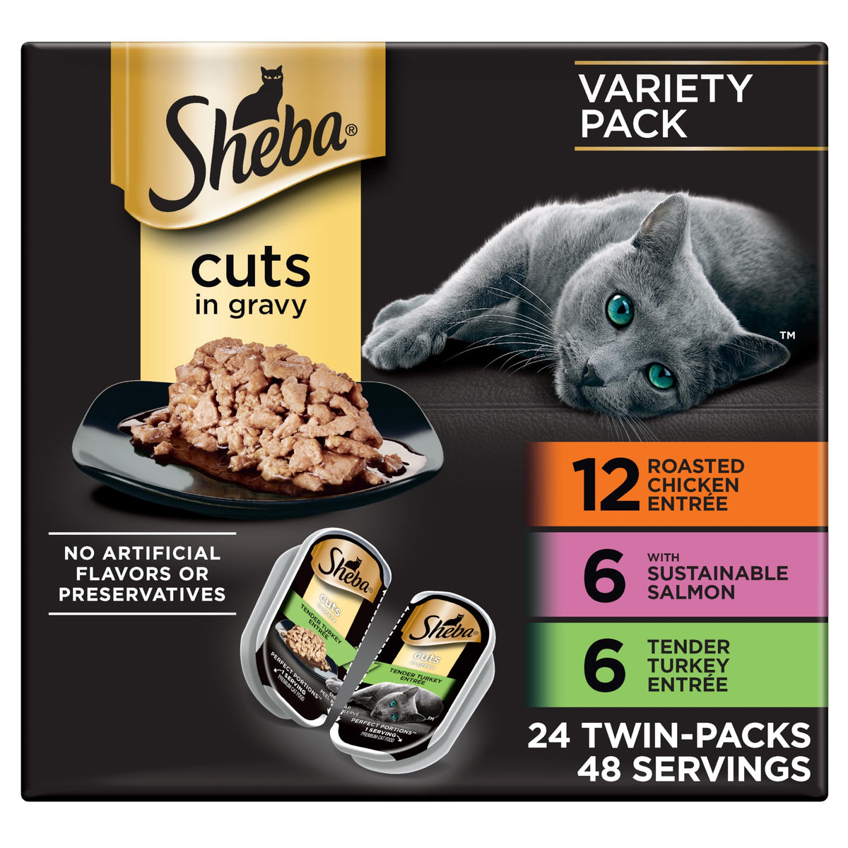 Sheba empaque frontal mostrando multipack y conveniencia