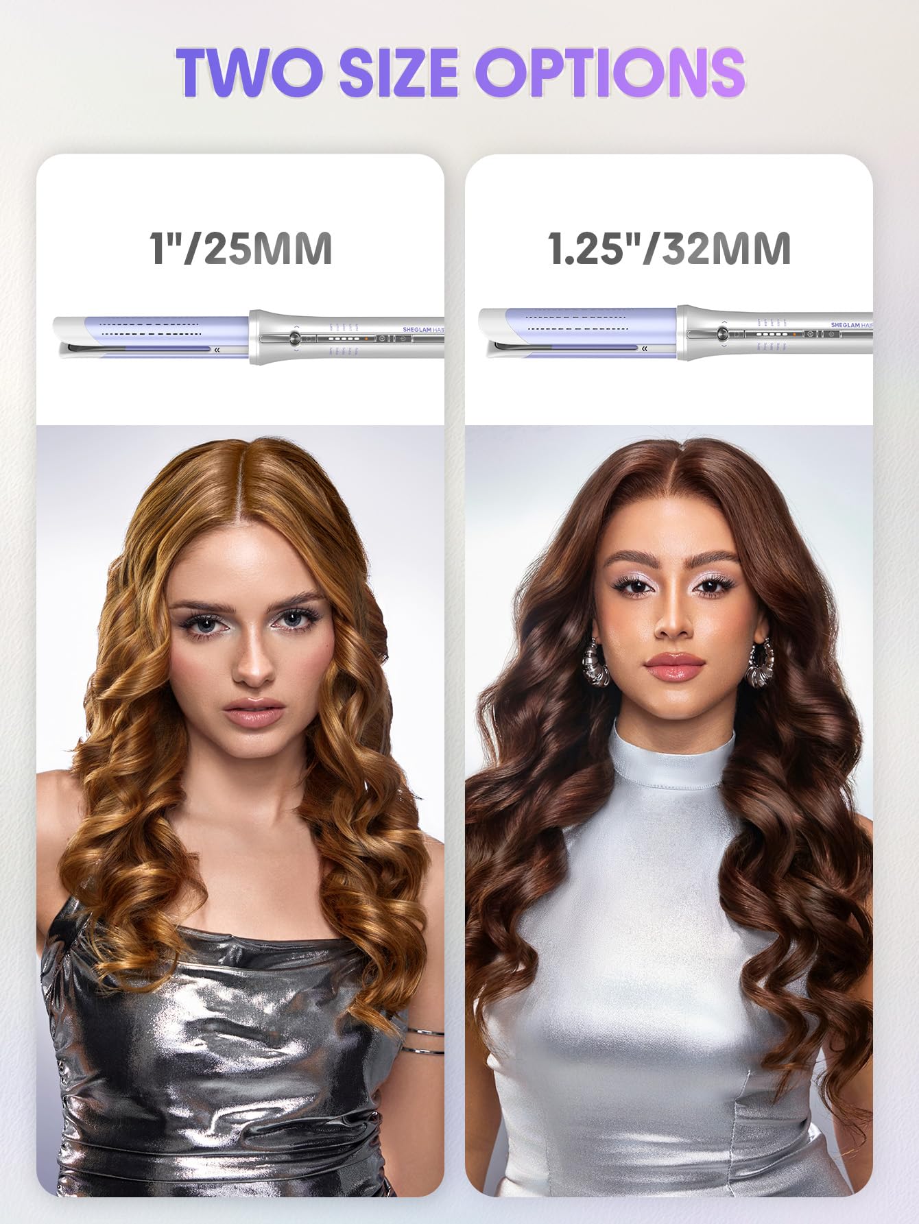 SHEGLAM styler guardado en maleta demostrando voltaje dual para viajar