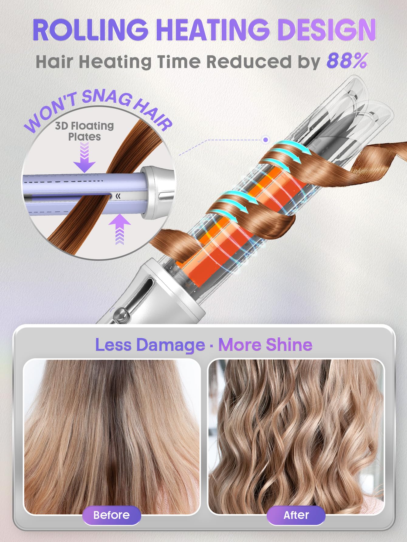 SHEGLAM comparación de tamaño del styler junto a una mano para escala de viaje