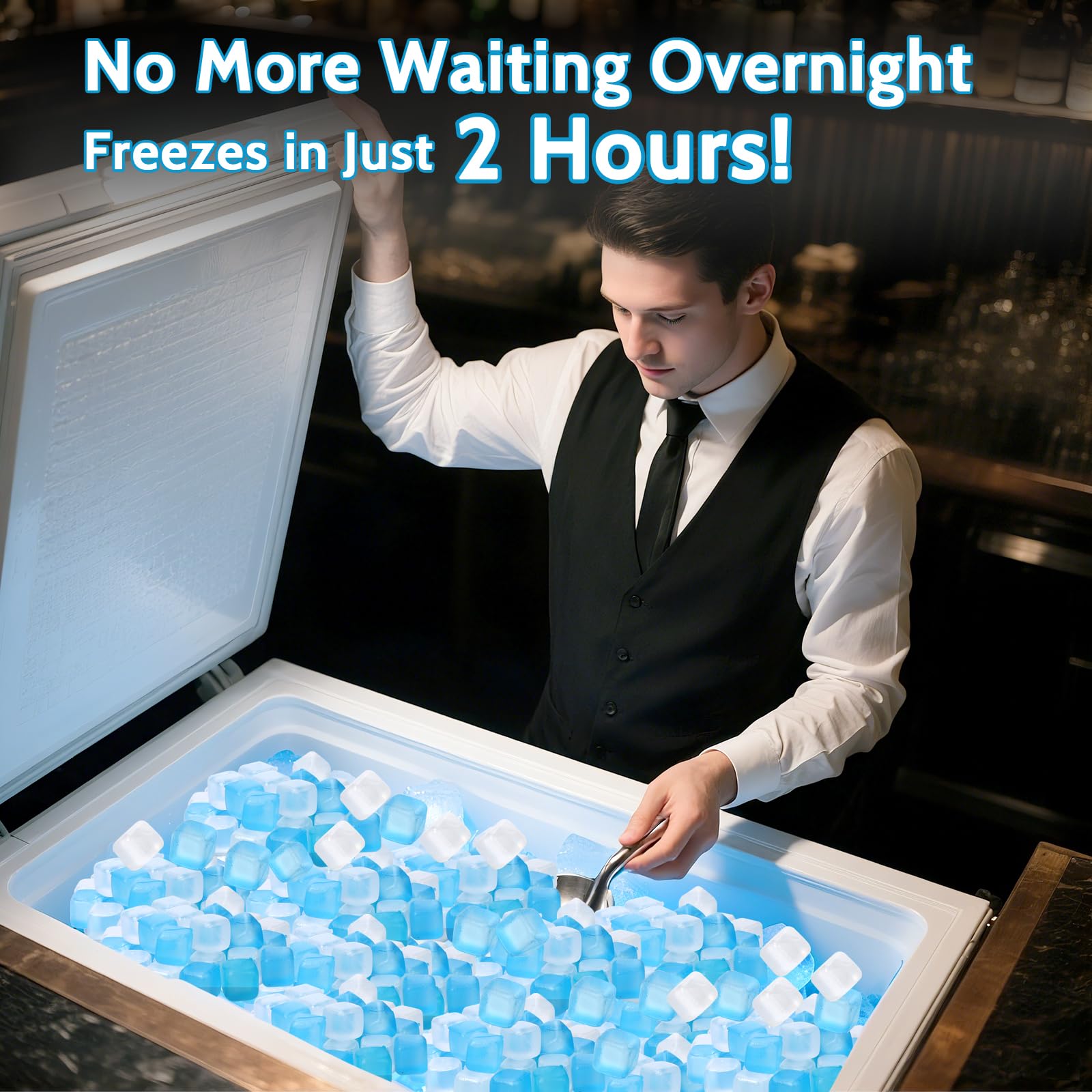 SHENGQIPC frozen cubes stacked in a freezer for fast refreezing