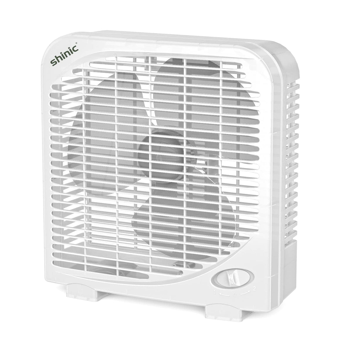 shinic vista frontal del ventilador mostrando control y diseño compacto para enfriar espacios