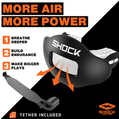 Shock Doctor primer plano del canal de aire, mejor respiración en juego