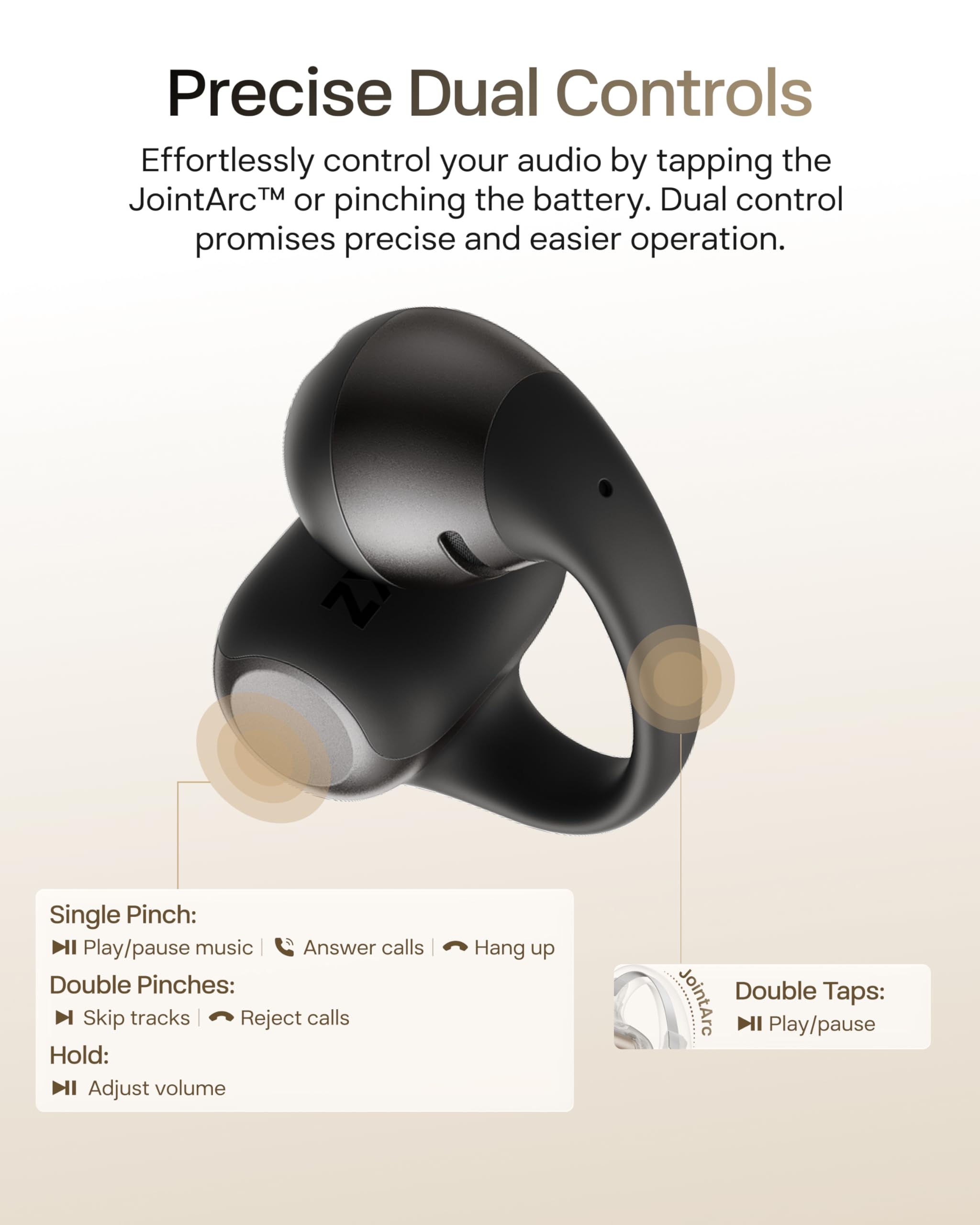 SHOKZ OpenDots 2 touch and pinch control closeup offering precise, accidental-free commands