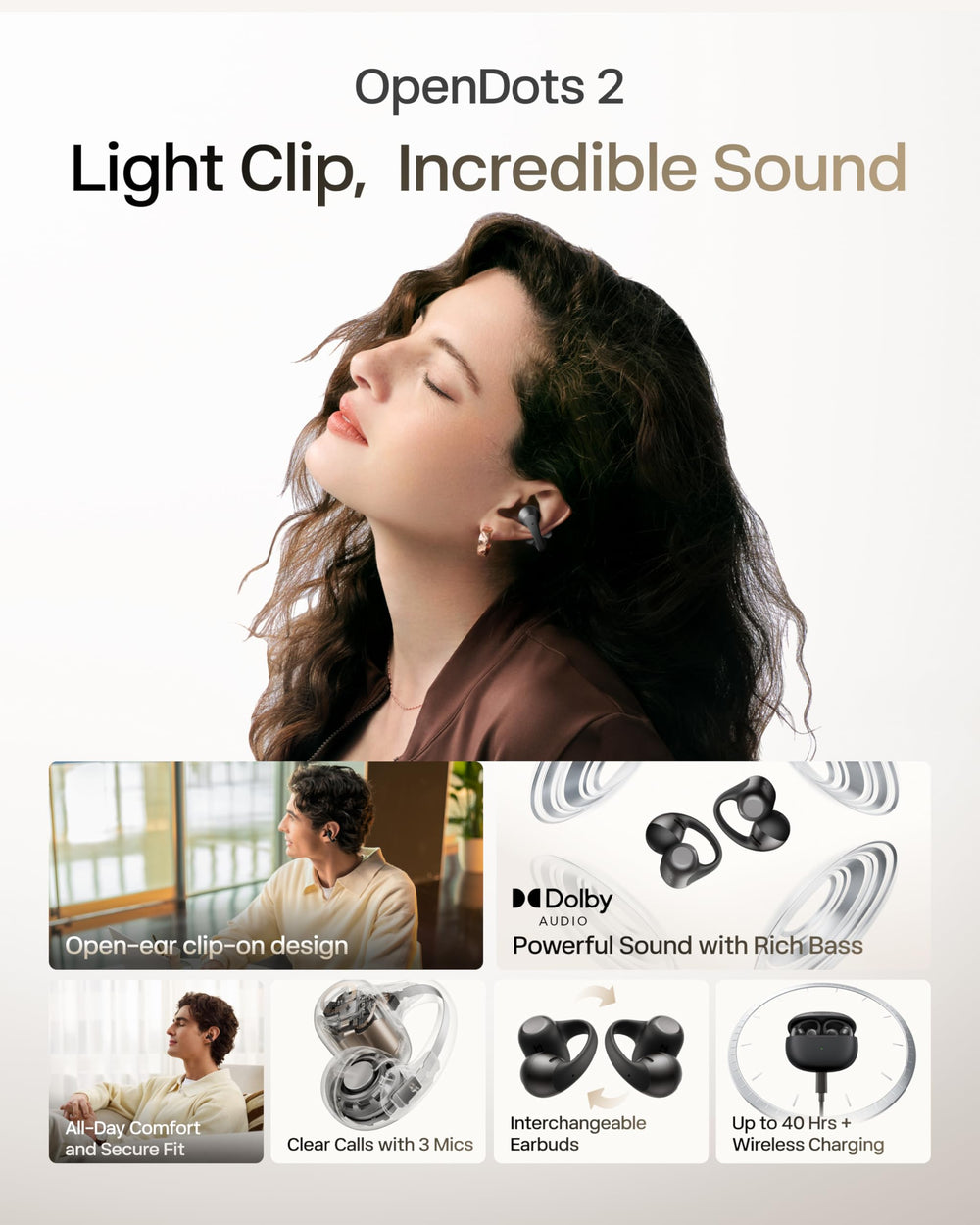 SHOKZ OpenDots 2 side profile clip-on fit demonstrating comfortable secure wear