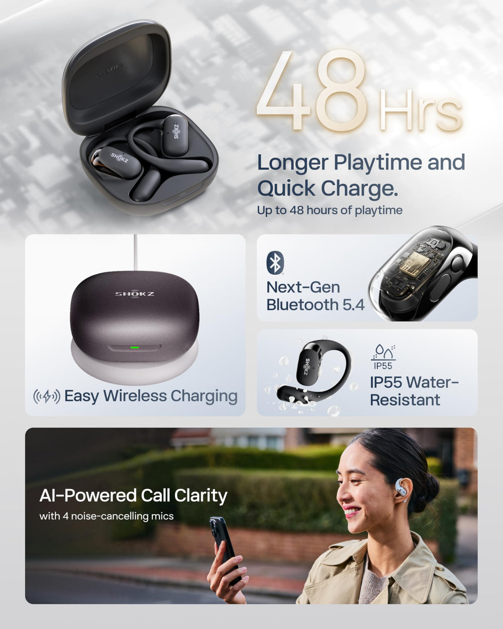 SHOKZ earbuds worn during gym session demonstrating sweat resistance and comfort