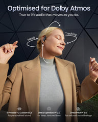 SHOKZ charging case open to show earbuds and long 50-hour battery advantage
