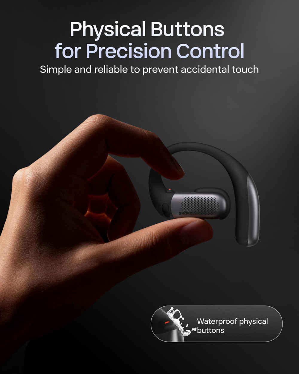 SHOKZ earbuds beside smartphone showing compact scale and travel convenience
