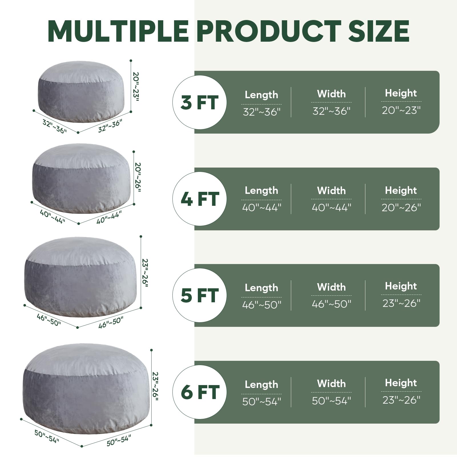 SHOUREN vista superior del puff, forma acolchada envolvente