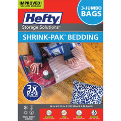Shrink-Pak frente del paquete claro mostrando tres bolsas, organiza y ahorra espacio