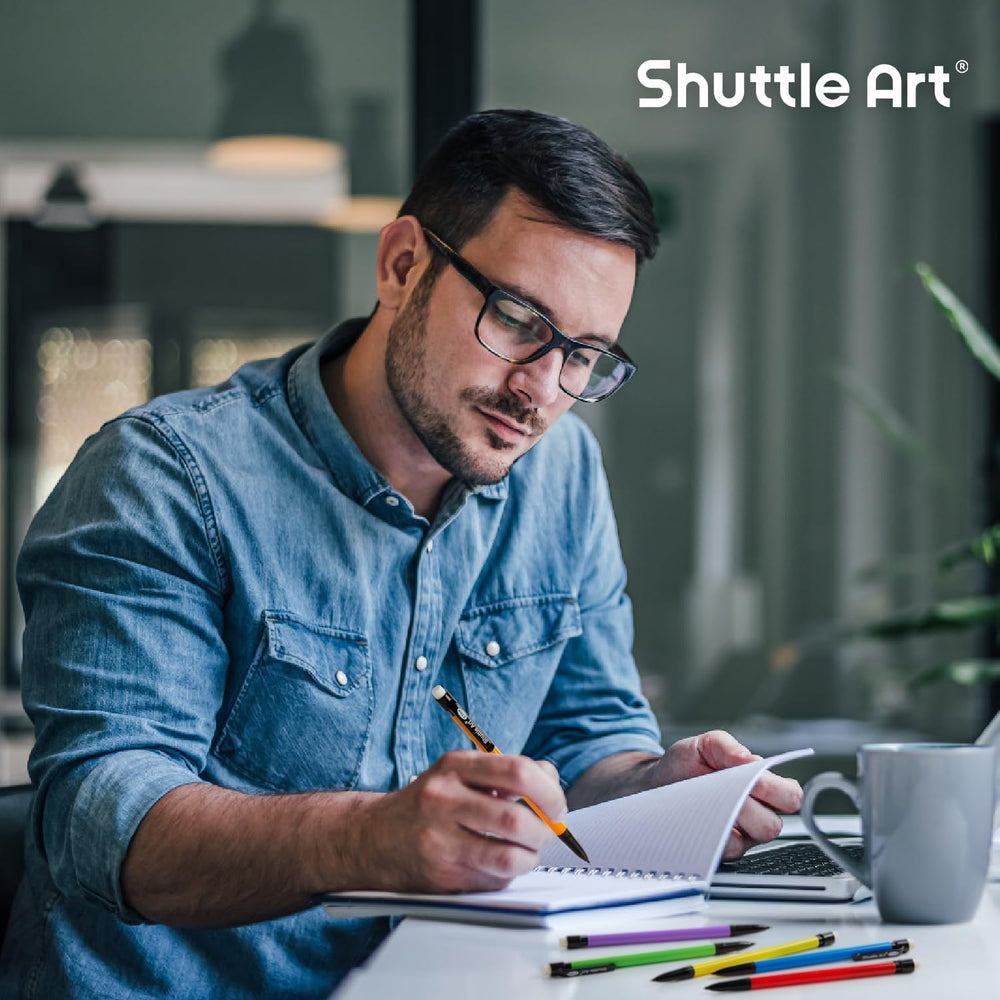 Shuttle Art vista del paquete abierto con lápices precargados listos