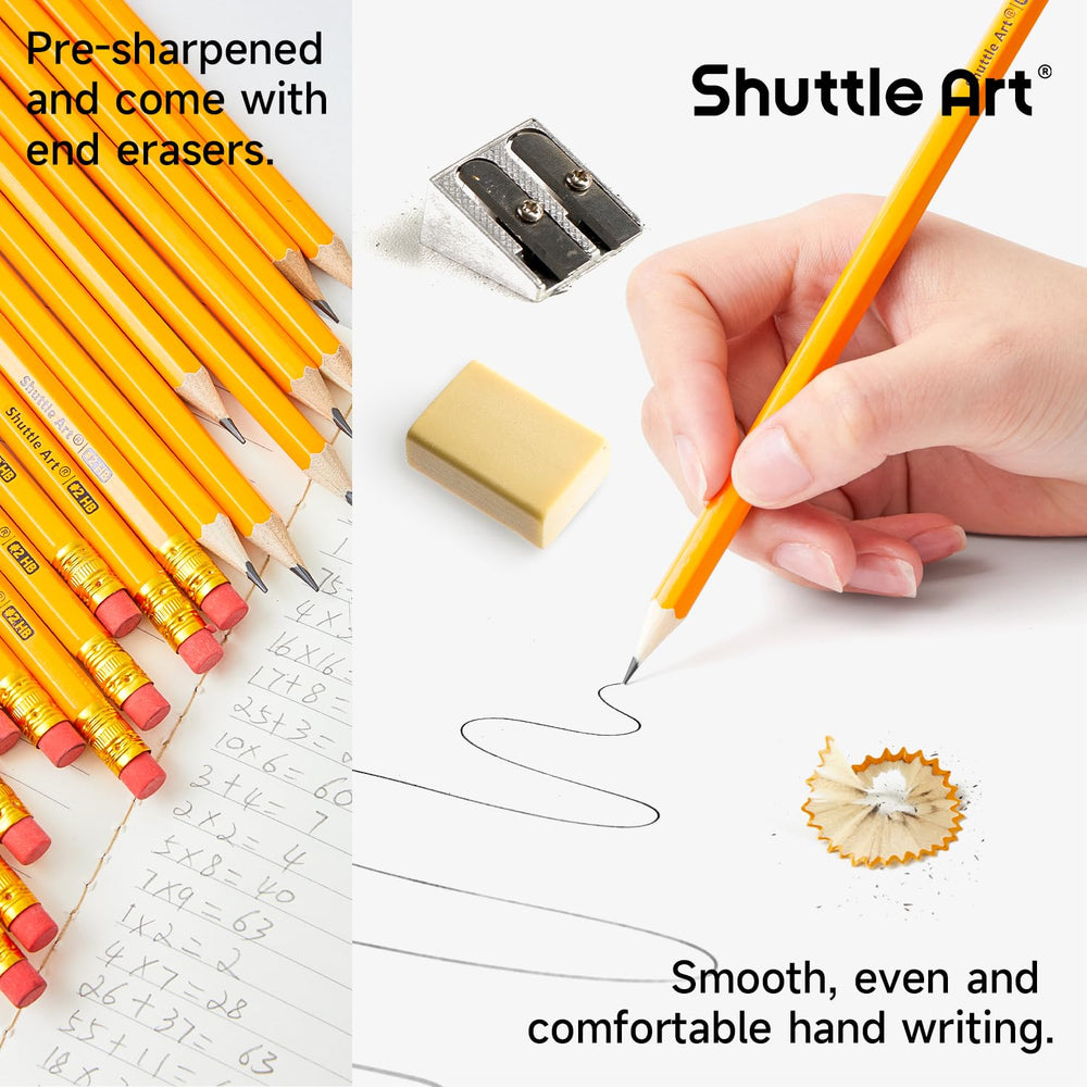 Shuttle Art lápiz en uso escribiendo en libreta, trazo claro y suave