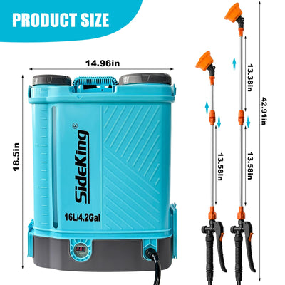 SideKing sprayer beside garden tools showing compact 4-gallon scale
