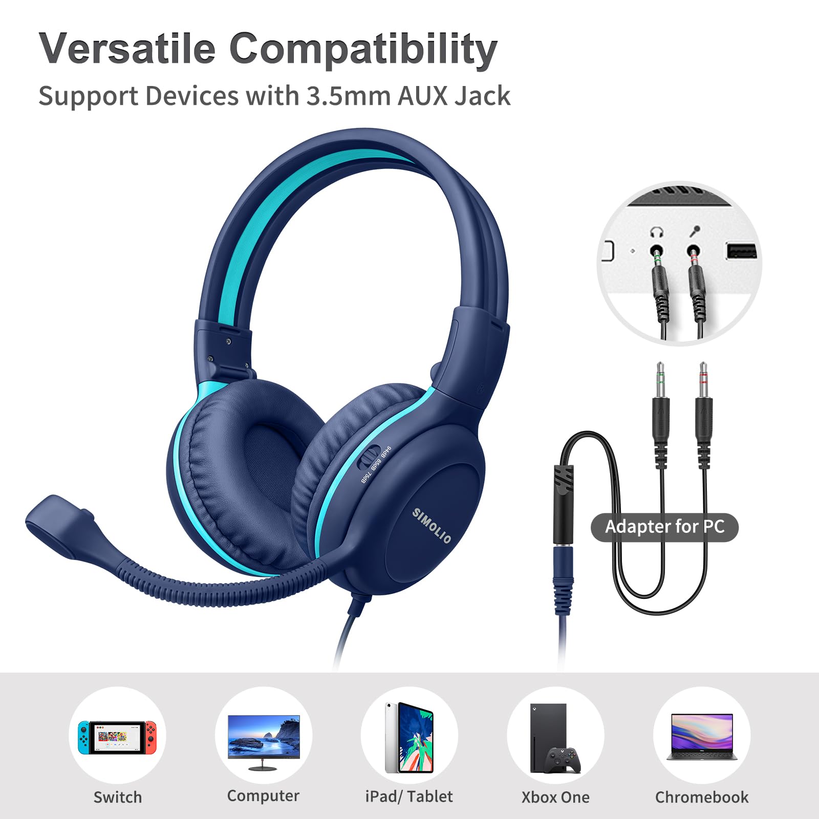 SIMOLIO adaptador en Y y conectores para PC y consolas