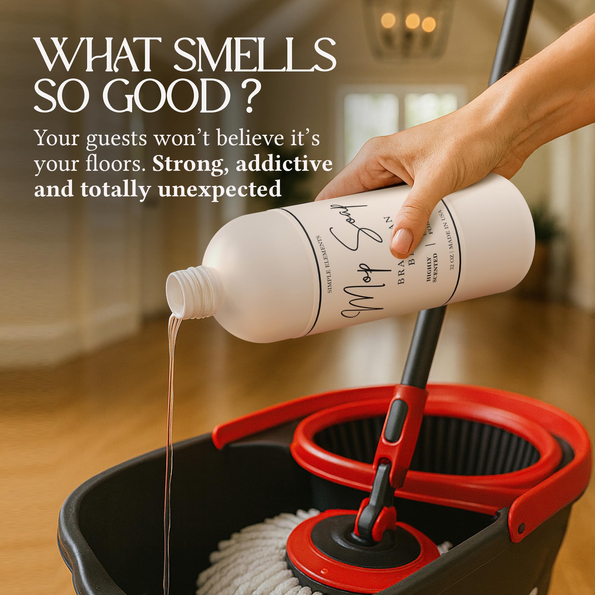 SIMPLE ELEMENTS Mop Soap comparación de tamaño botella para estimar rendimiento