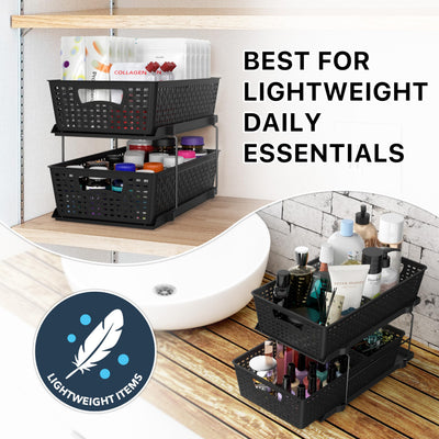 Simple Houseware baskets lifted out for quick refill and portable convenience