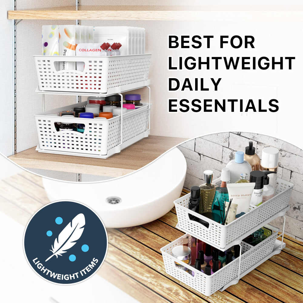 Simple Houseware installed under sink organizing toiletries for neat storage