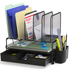 Simple Houseware vista frontal del organizador negro con múltiples compartimentos, optimiza espacio