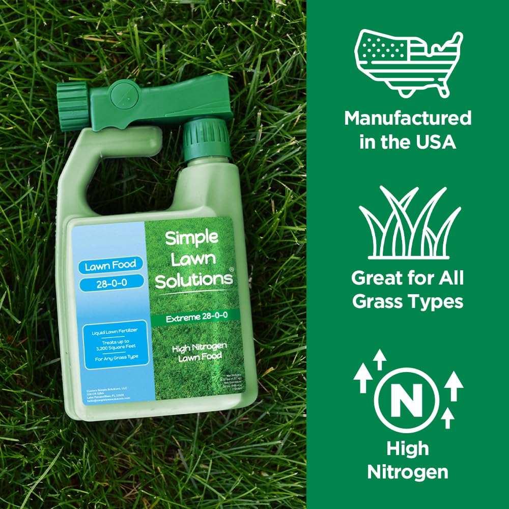 Simple Lawn Solutions envase junto a cinta métrica para visualizar escala y cobertura del producto