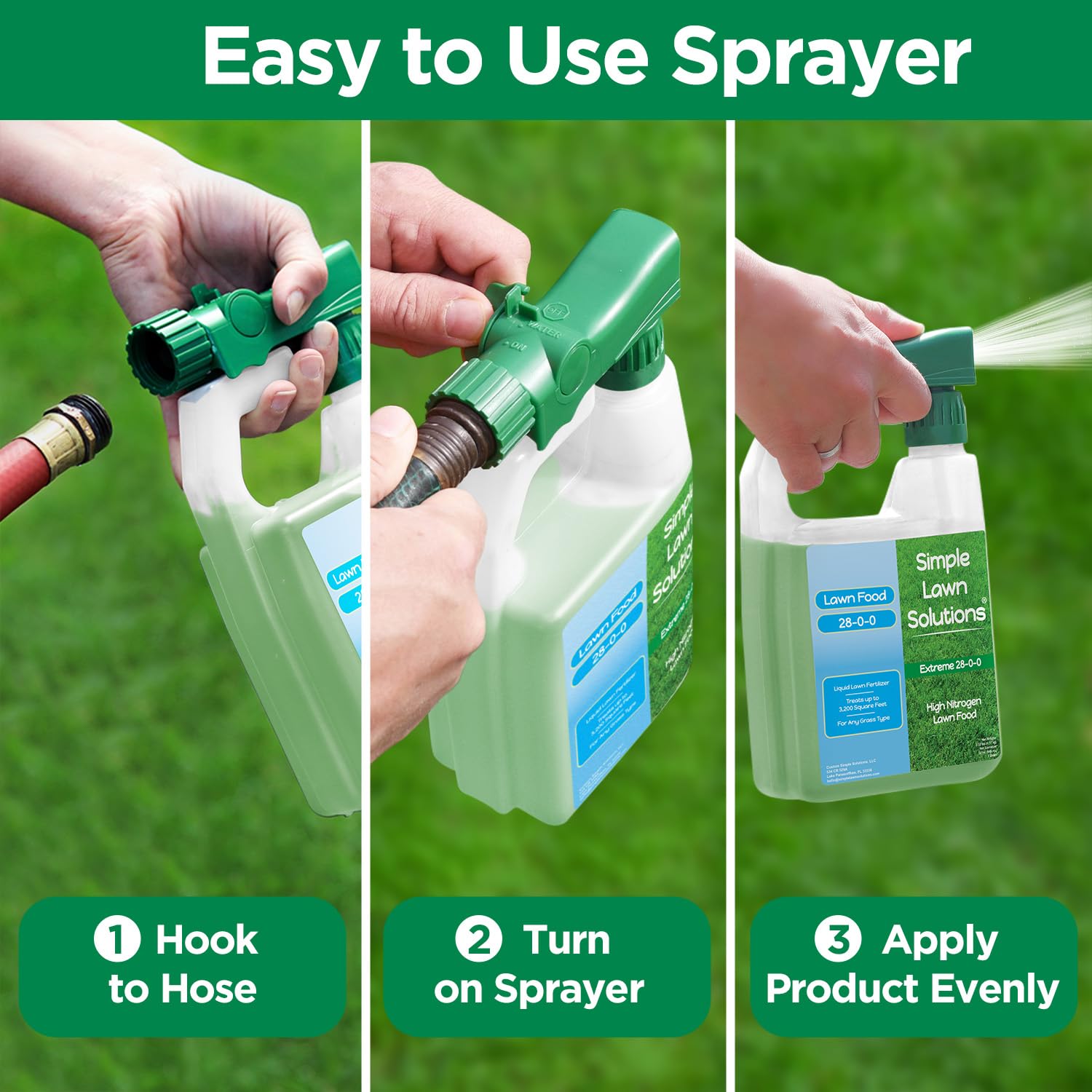 Simple Lawn Solutions etiqueta con instrucciones y nutrientes para uso seguro y efectivo