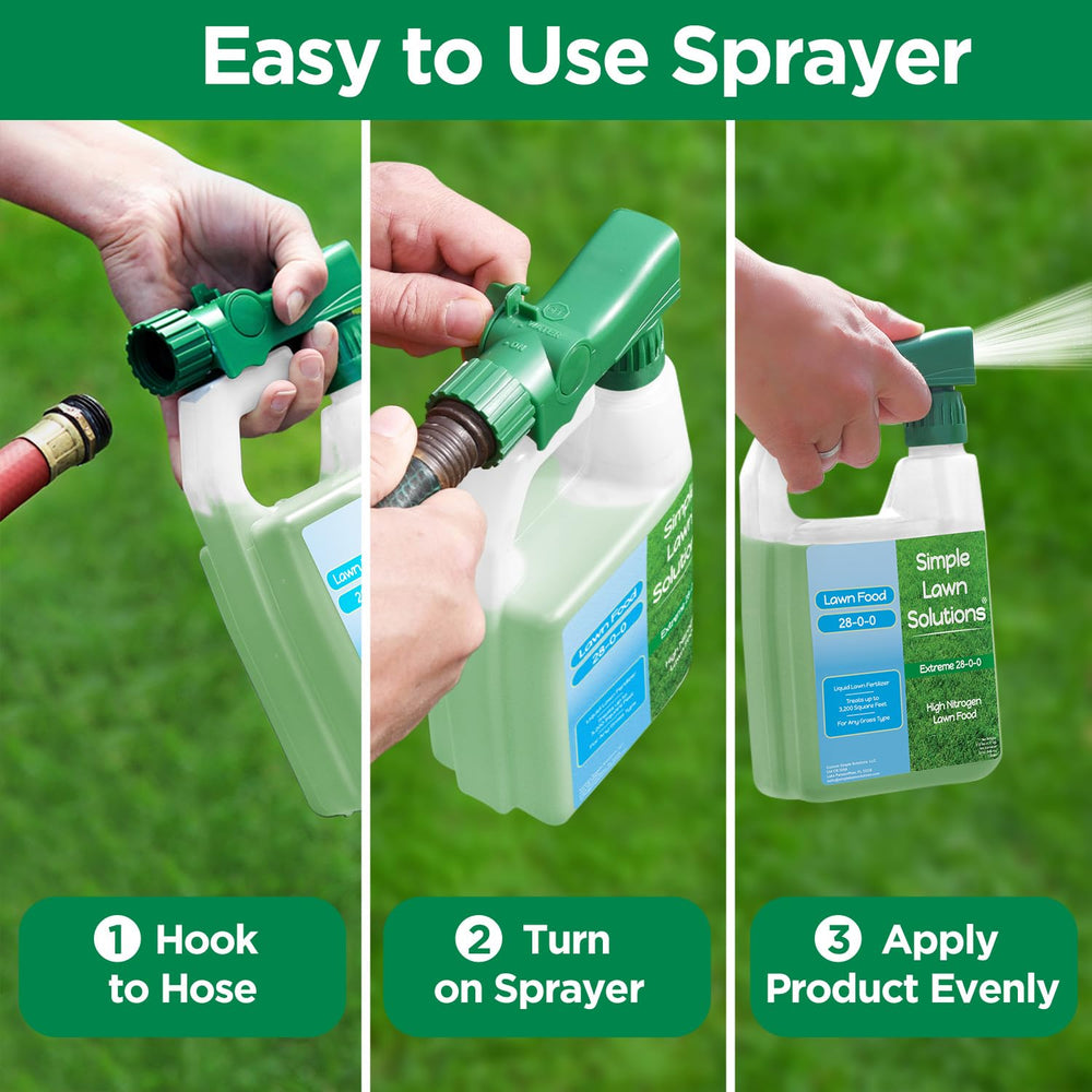 Simple Lawn Solutions etiqueta con instrucciones y nutrientes para uso seguro y efectivo