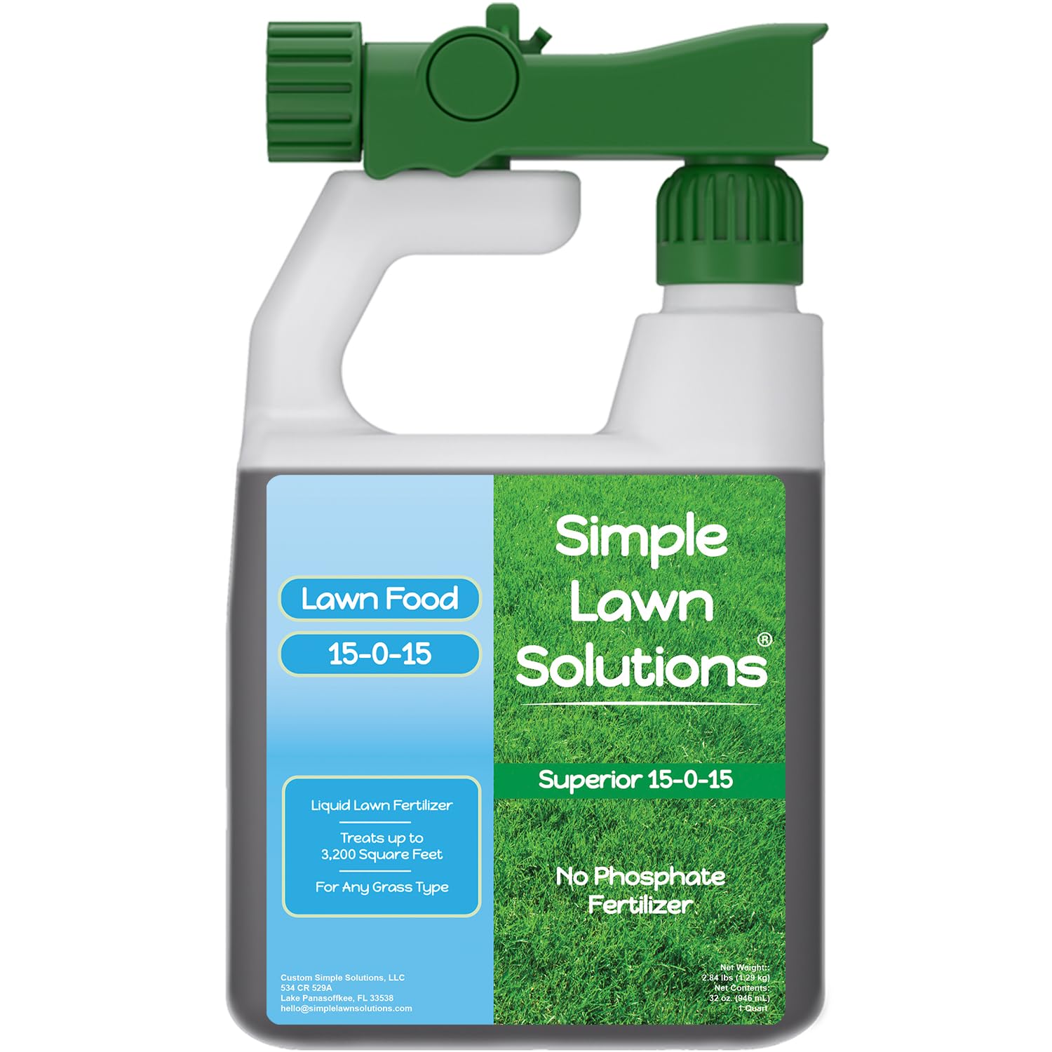 Simple Lawn Solutions envase frontal mostrando la etiqueta y beneficio de verdor