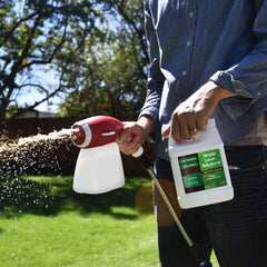 Simple Lawn Solutions label close-up highlighting directions and concentrated formula benefit