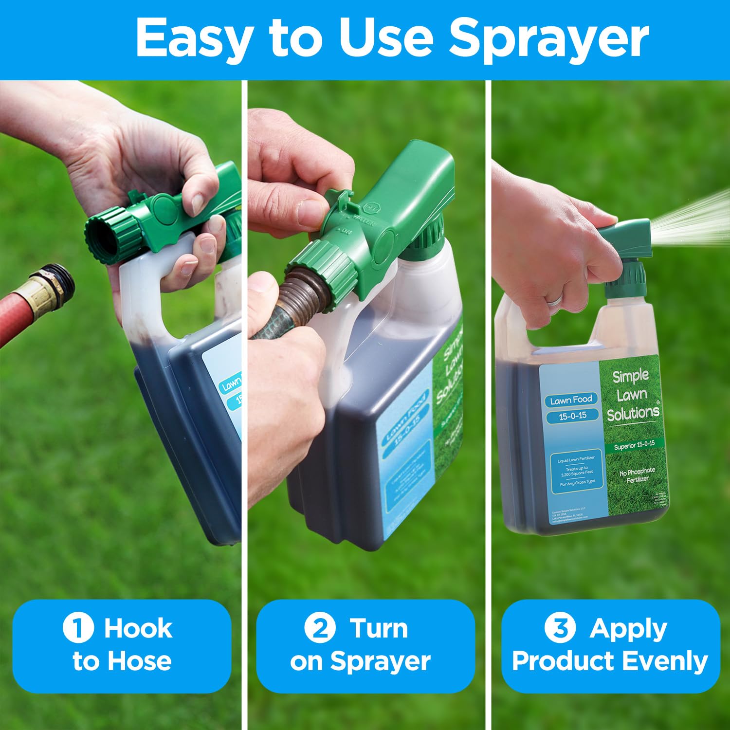 Simple Lawn Solutions rociador conectado a manguera para aplicación rápida
