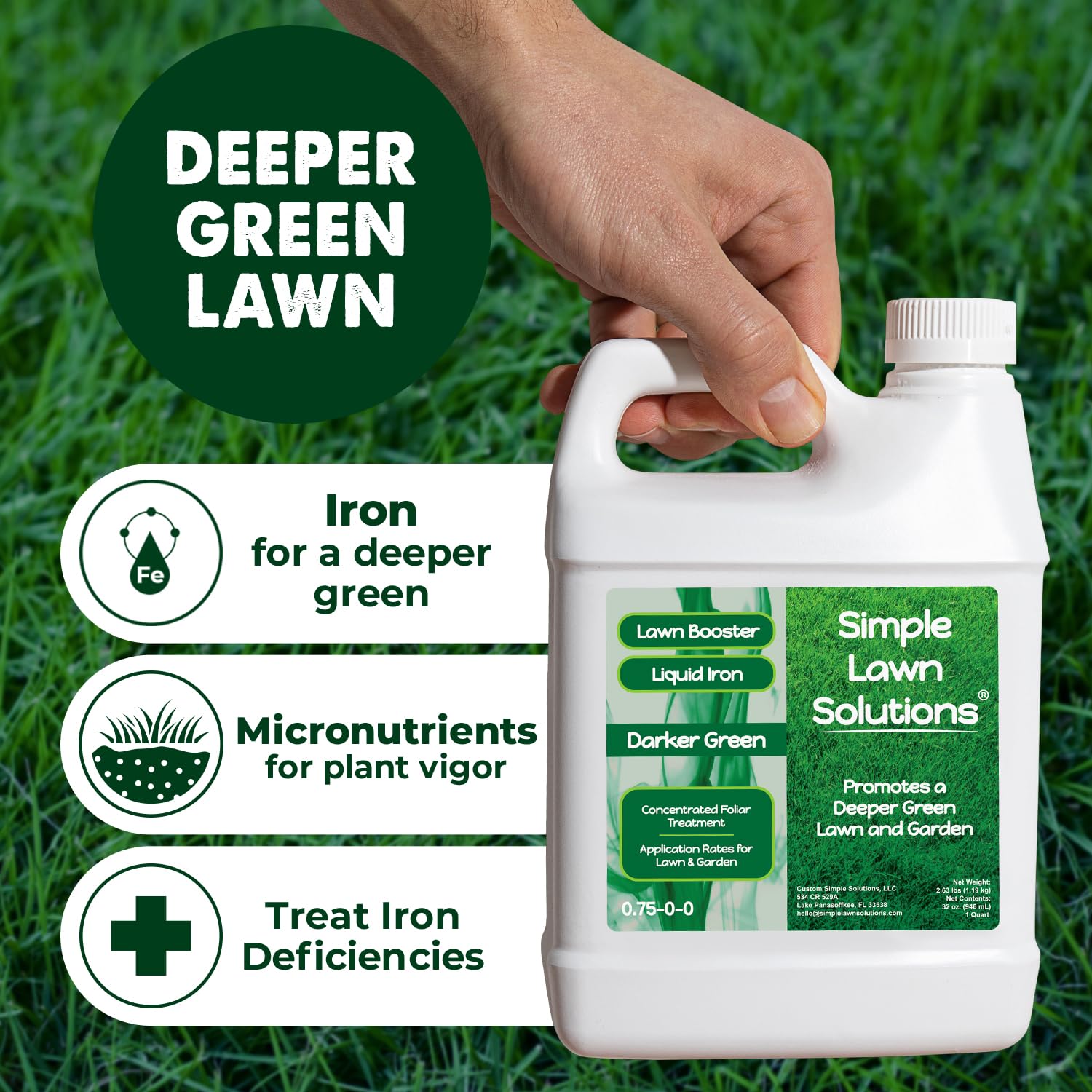Simple Lawn Solutions líquido oscuro mostrando textura y concentración