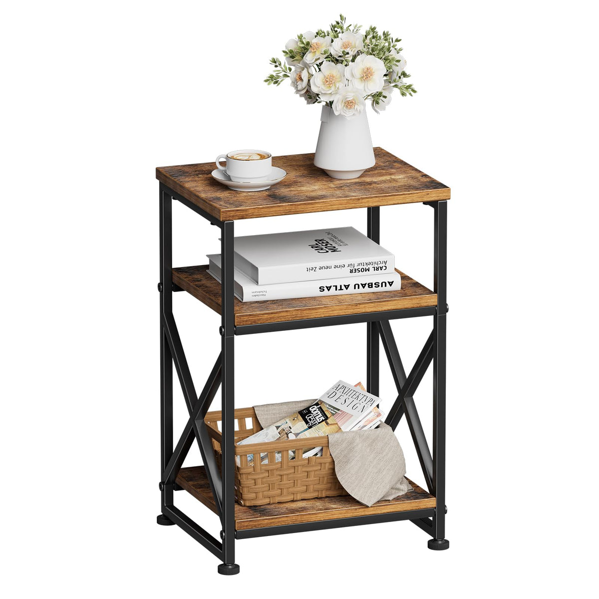 Simple Trending mesa auxiliar frontal vista completa con estilo rústico y almacenamiento