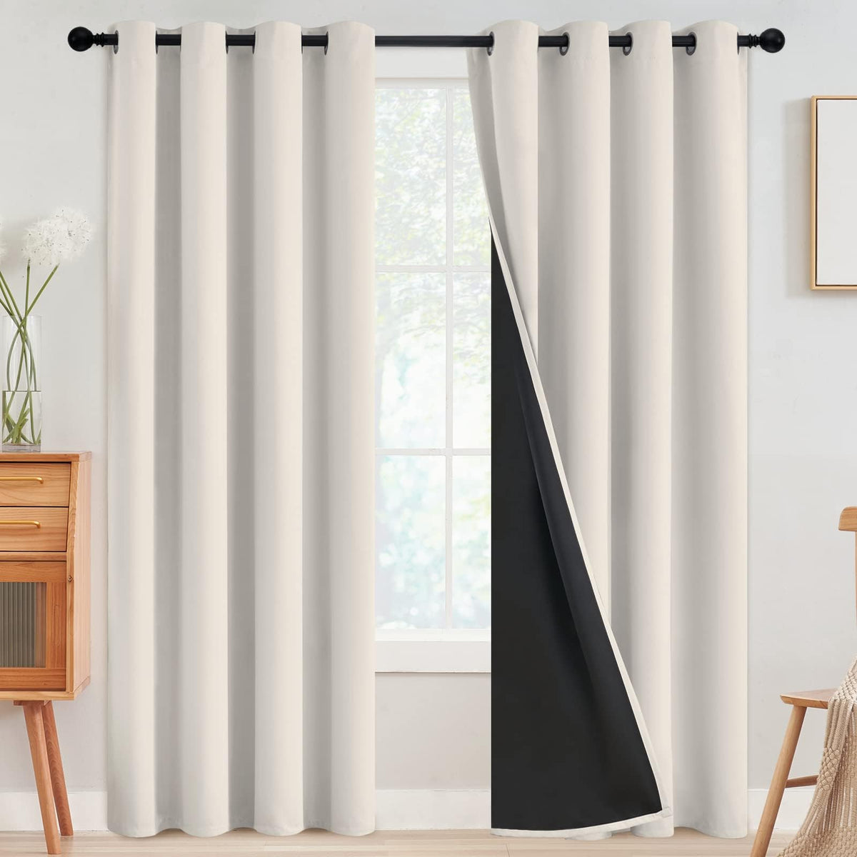 SimpleHome cream front panels shown on window, soft light blocked