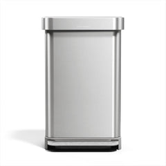 simplehuman front view of 45L rectangular step can showing clean profile and space-saving shape
