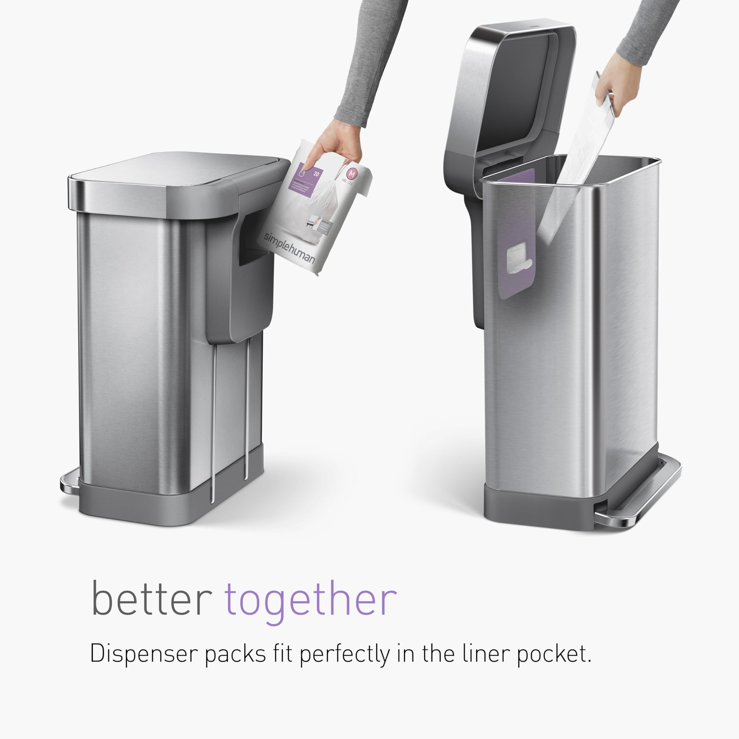 simplehuman bolsa instalada en cocina que mantiene el espacio limpio