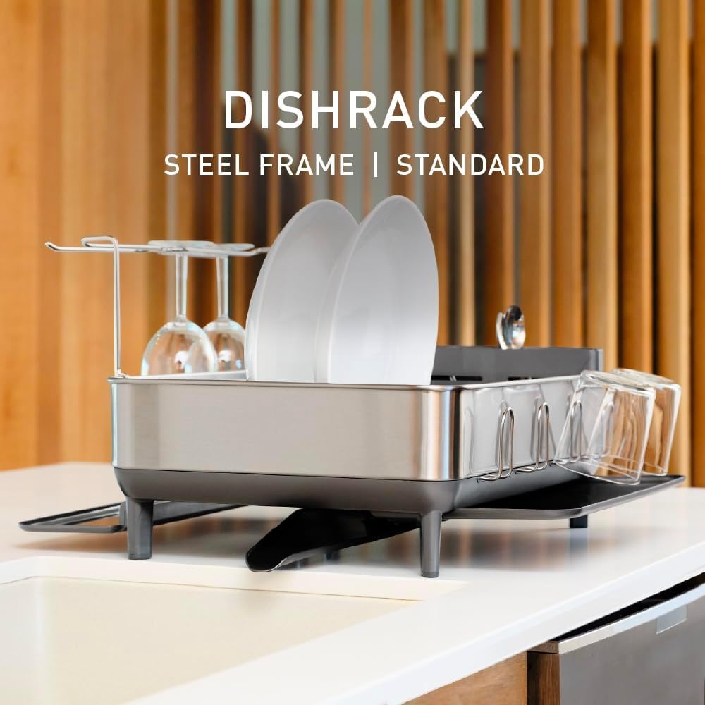 simplehuman dish rack on counter in modern kitchen for refined look