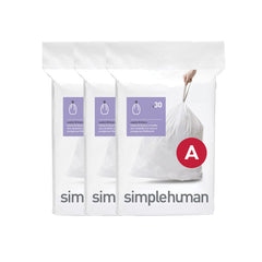simplehuman empaque frente mostrando 90 bolsas y ajuste exacto