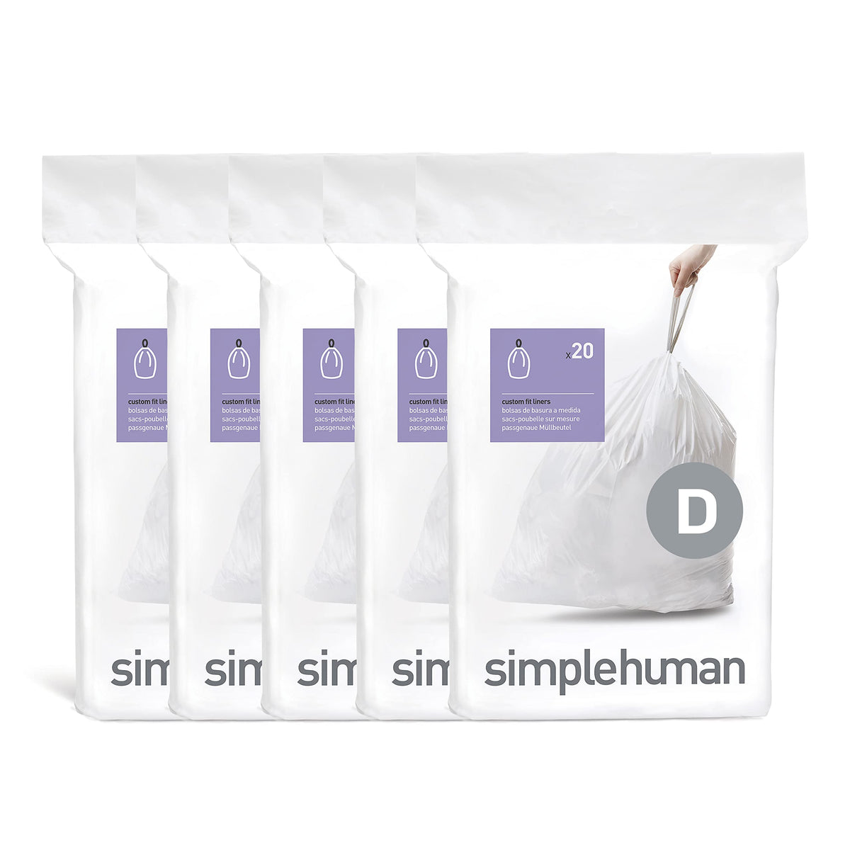 simplehuman paquete Code D frente mostrando dispensado rápido y orden