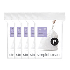 simplehuman paquete frontal mostrando 100 bolsas y ajuste limpio