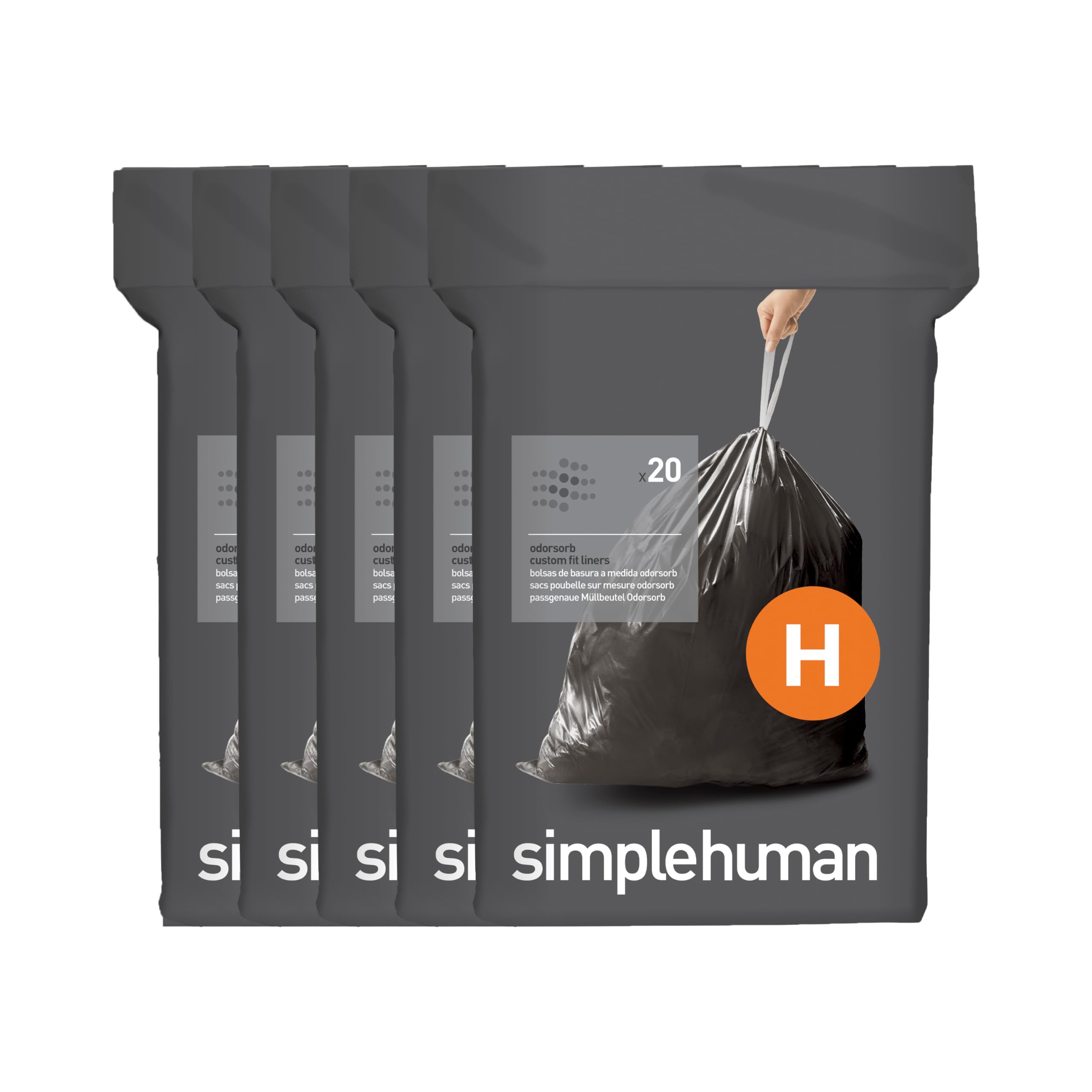 simplehuman front packaging showing Code H liners and benefits