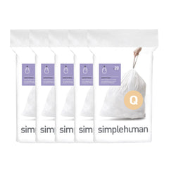 simplehuman front packaging showing Code Q liners and tidy storage benefit