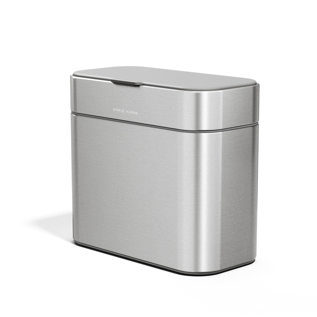 simplehuman front view brushed stainless caddy shows compact, modern design and durability