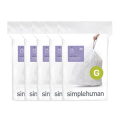 simplehuman paquete frontal de 100 bolsas Code G mostrando el diseño y conveniencia