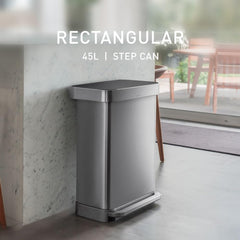 simplehuman close-up of robust steel pedal built for long-lasting durability and easy use