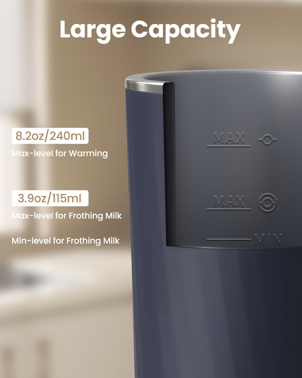 SIMPLETASTE escala comparativa junto a una taza, capacidad clara y práctica