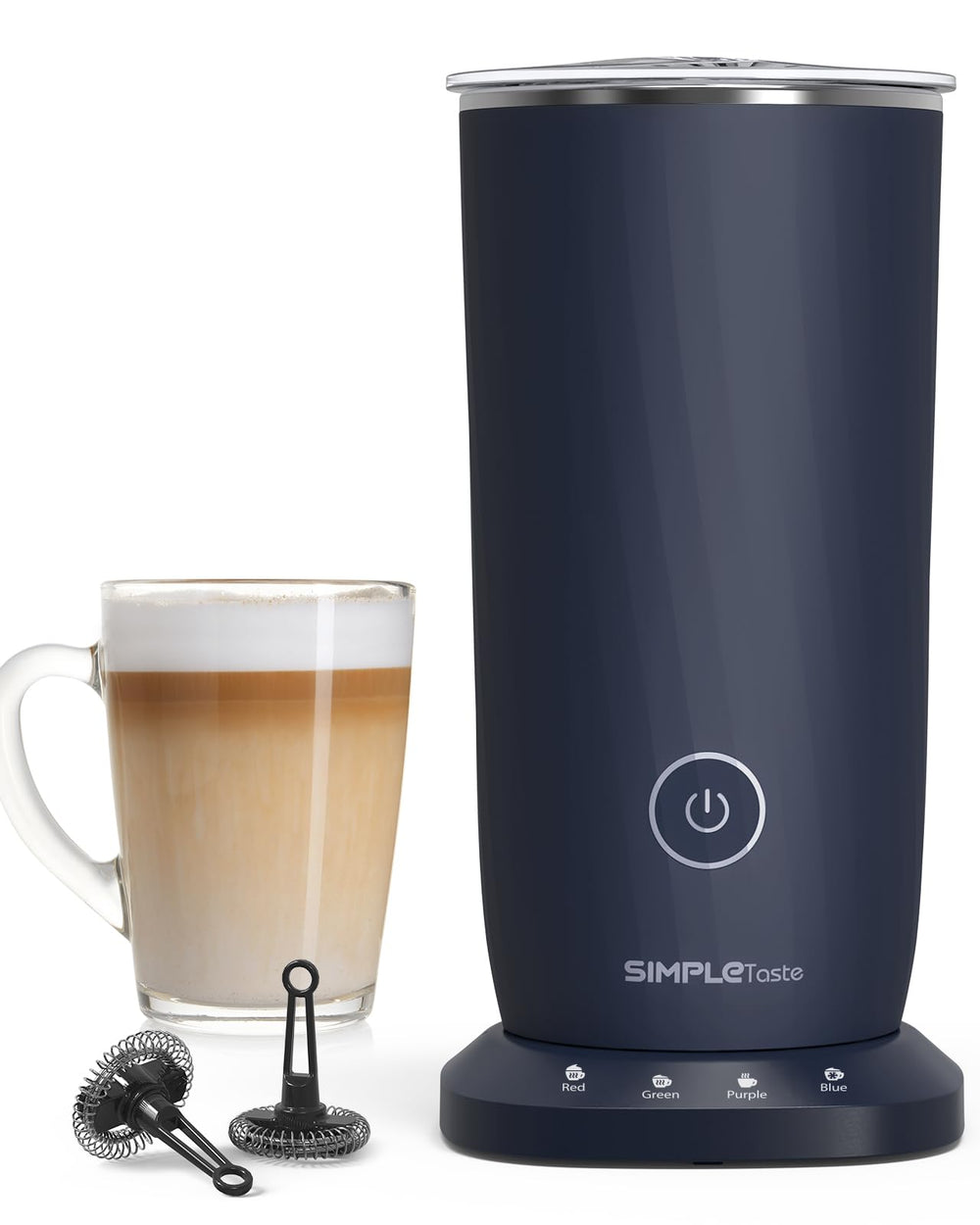 SIMPLETASTE vista frontal del espumador azul oscuro, continuidad y diseño moderno