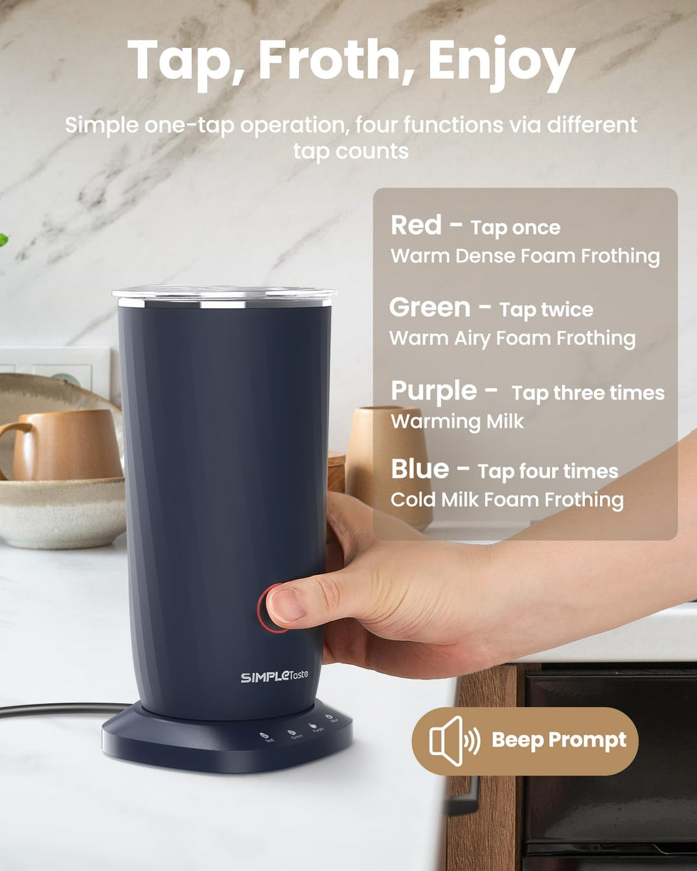 SIMPLETASTE espuma cremosa detalle, muestra textura densa y uniforme