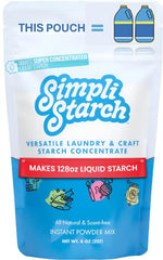 Simpli Starch empaque frontal que muestra rendimiento y cierre reutilizable